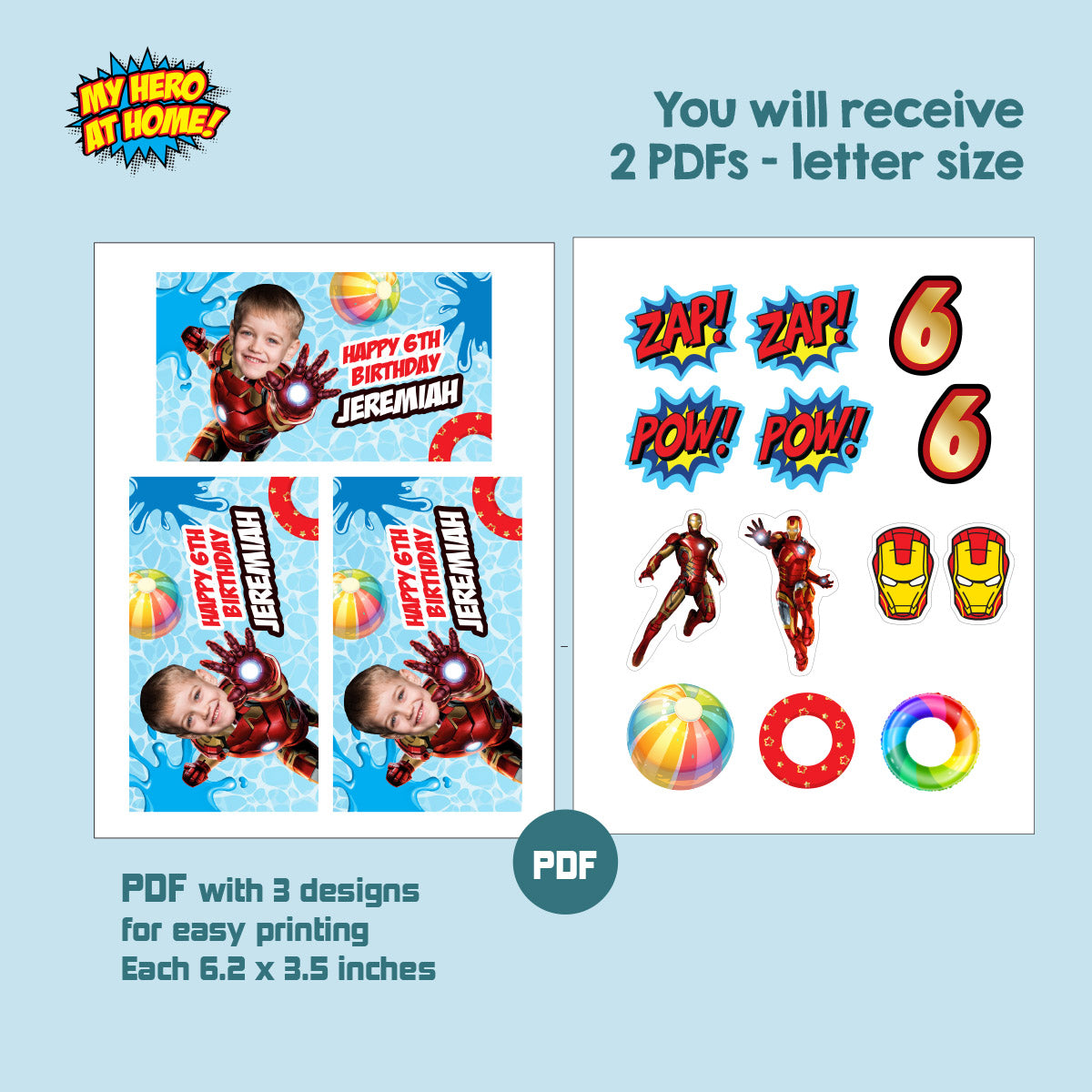 Custom Ironman Pool Party Gable Box with photo, Ironman Candy Gifts Boxes. 709GB