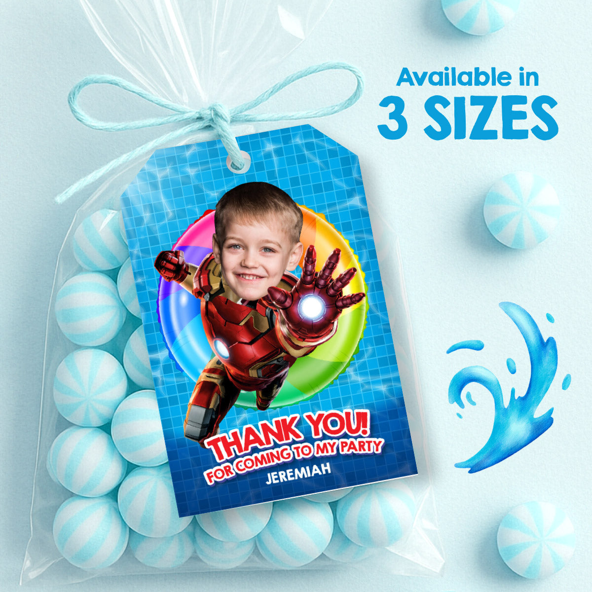 Custom Thank You for Coming to my Pool Party with kid as Ironman (3 sizes). 709TY