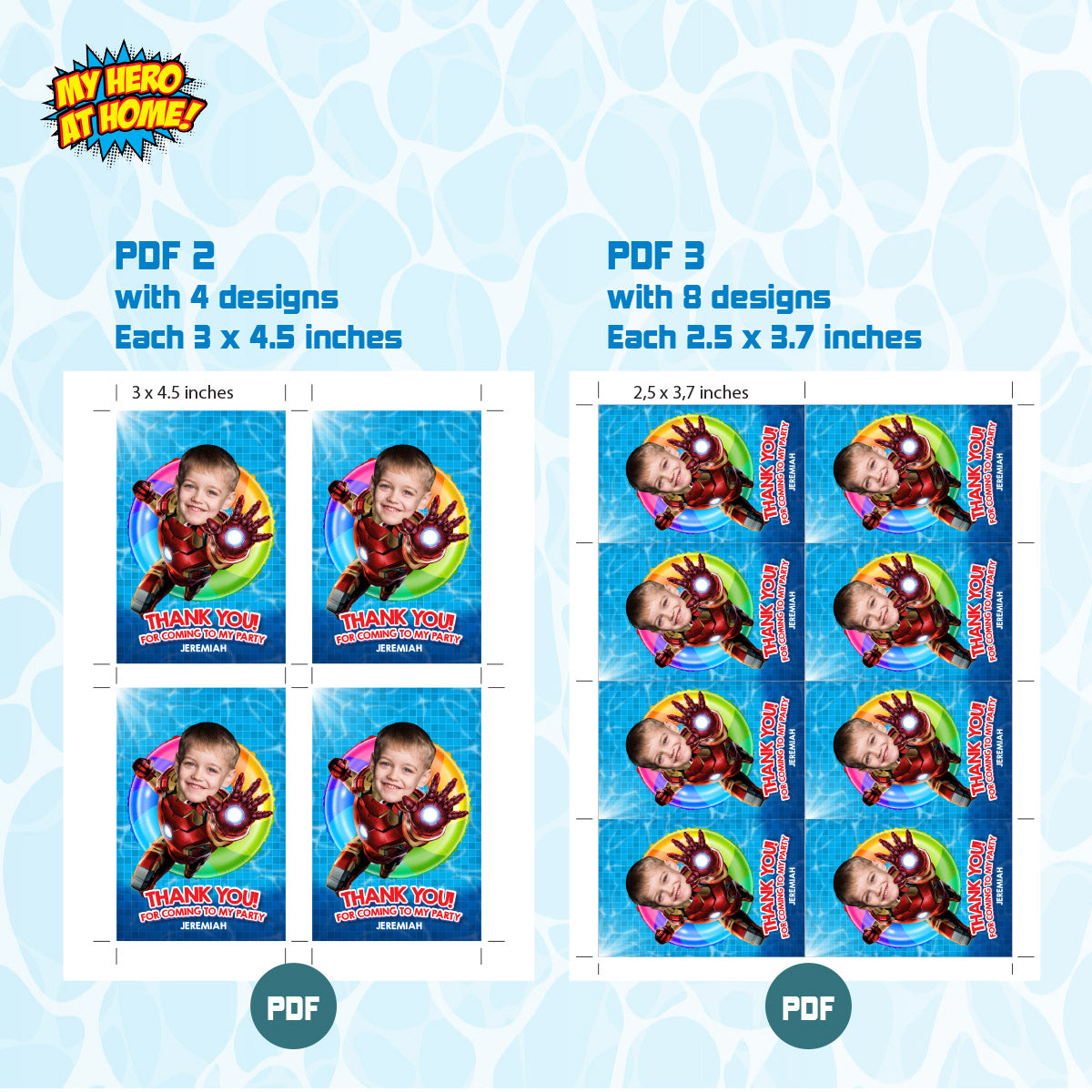 Custom Thank You for Coming to my Pool Party with kid as Ironman (3 sizes). 709TY
