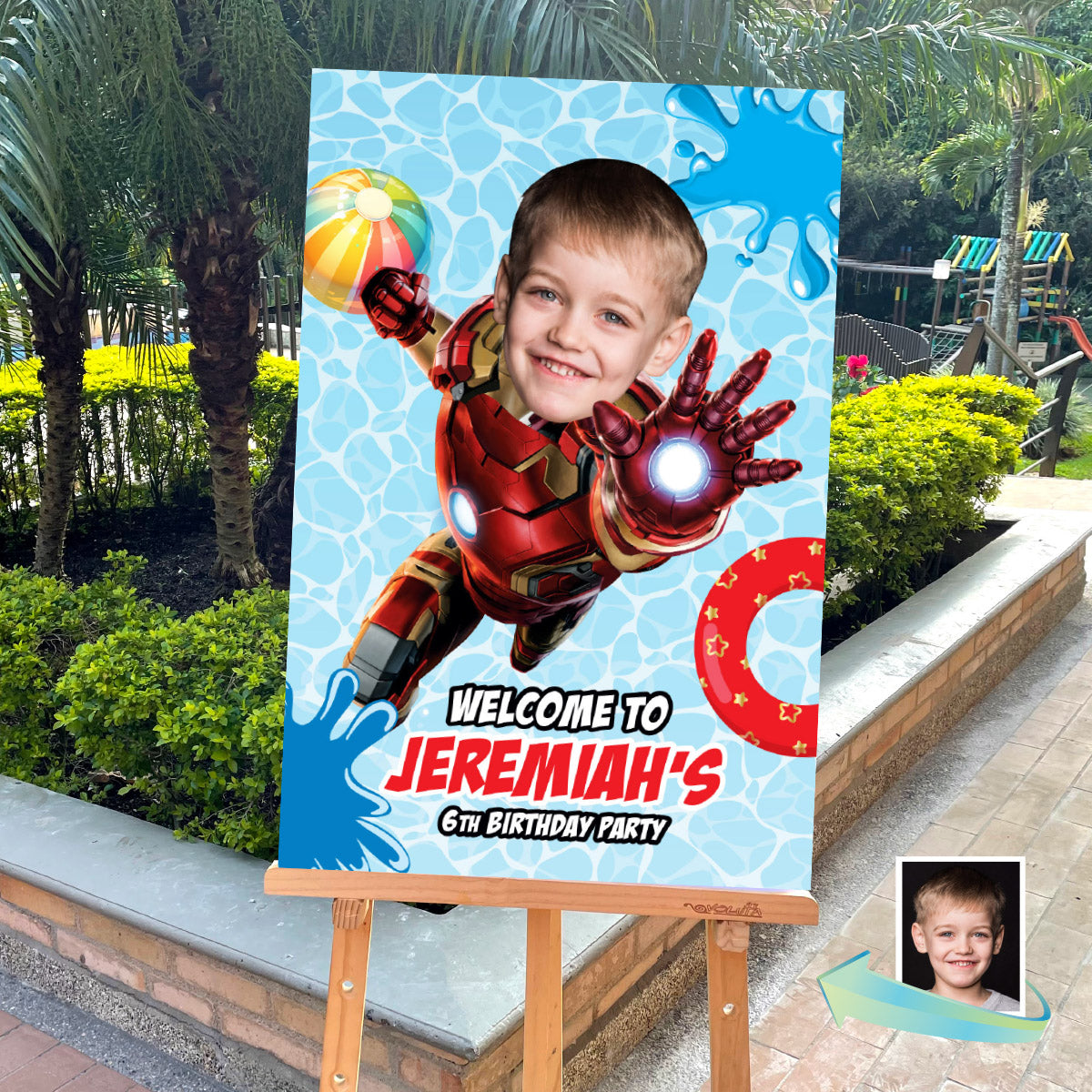 Ironman Pool Party Welcome Sign With Photo, Iron man Splash party Entrance. 709WS