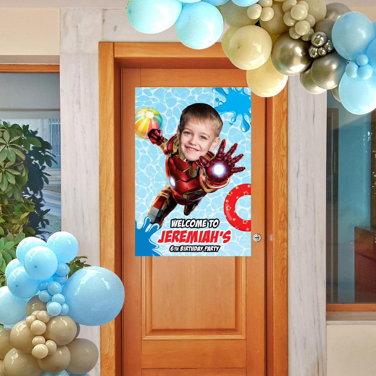 Ironman Pool Party Welcome Sign With Photo, Iron man Splash party Entrance. 709WS