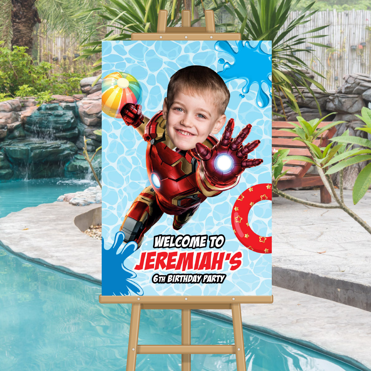 Ironman Pool Party Welcome Sign With Photo, Iron man Splash party Entrance. 709WS