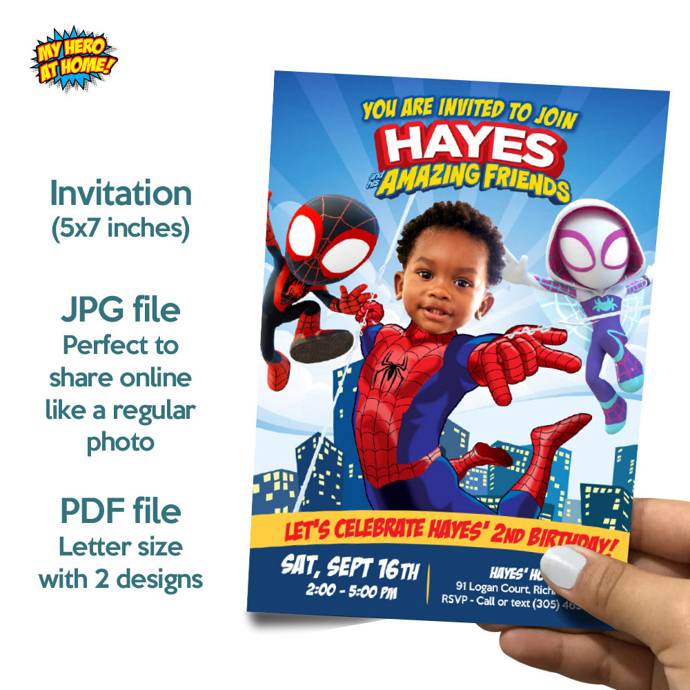 Personalized Spidey Birthday Party Bundle with your kid as the star, Invitation, thank you, Welcome, cake 740B2