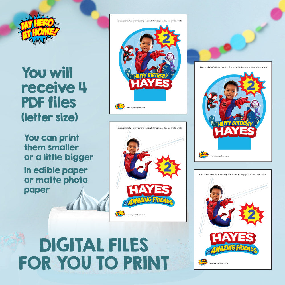 Personalized Spidey Birthday Party Bundle with your kid as the star, Invitation, thank you, Welcome, cake 740B2