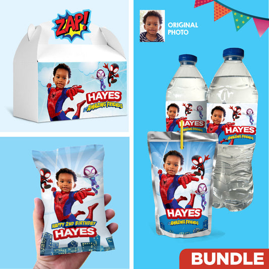 Set of matching Spidey Party Snack Labels personalized with photo (labels, favors). 740B3