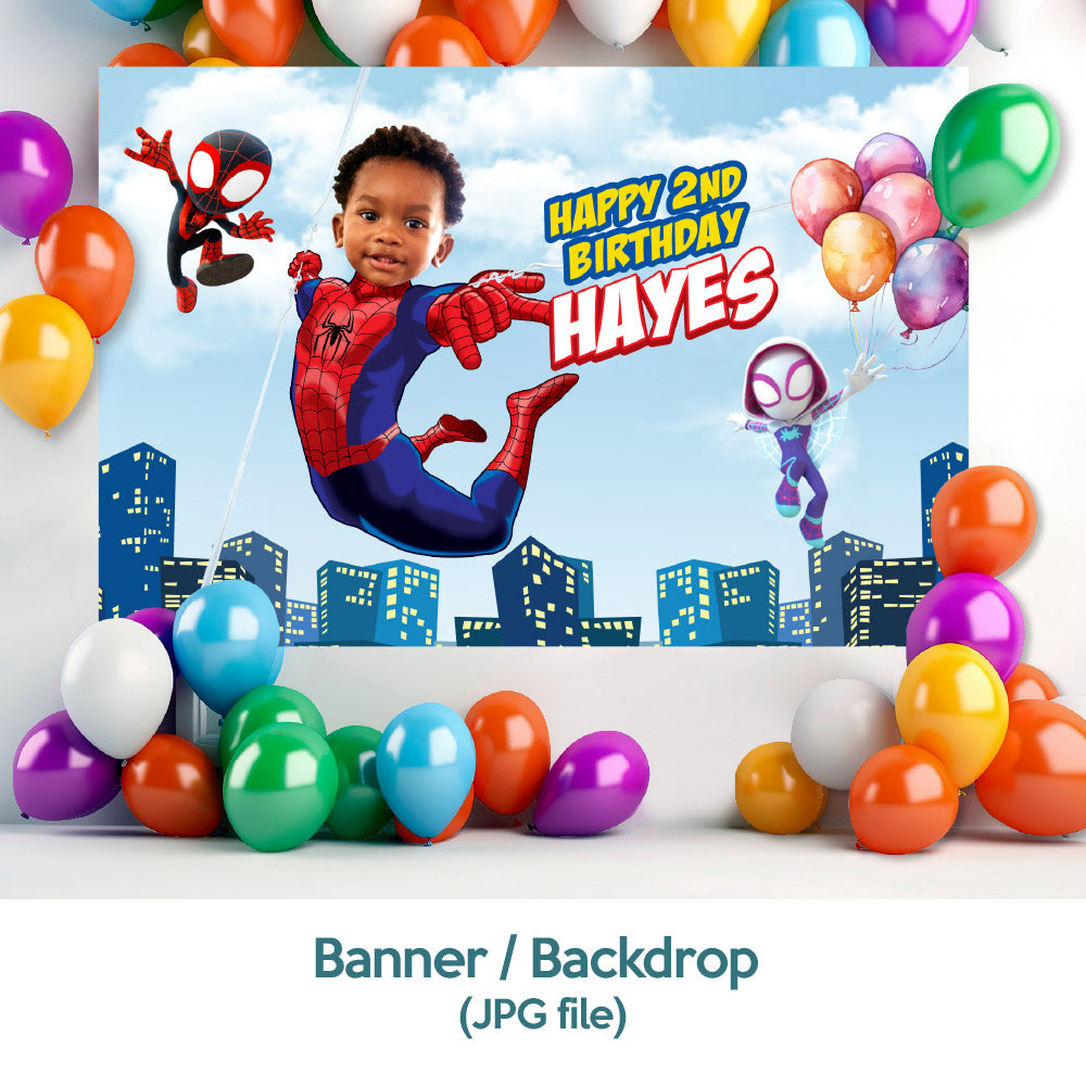 Personalized Spidey Birthday Party Decor Bundle with photo (cake, welcome and banner backdrop). 740B4