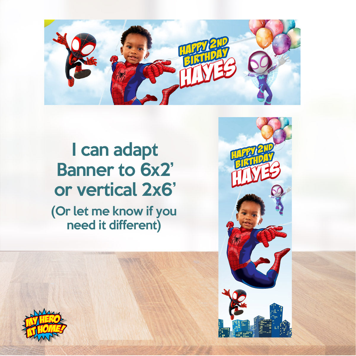 Personalized Spidey Birthday Party Decor Bundle with photo (cake, welcome and banner backdrop). 740B4