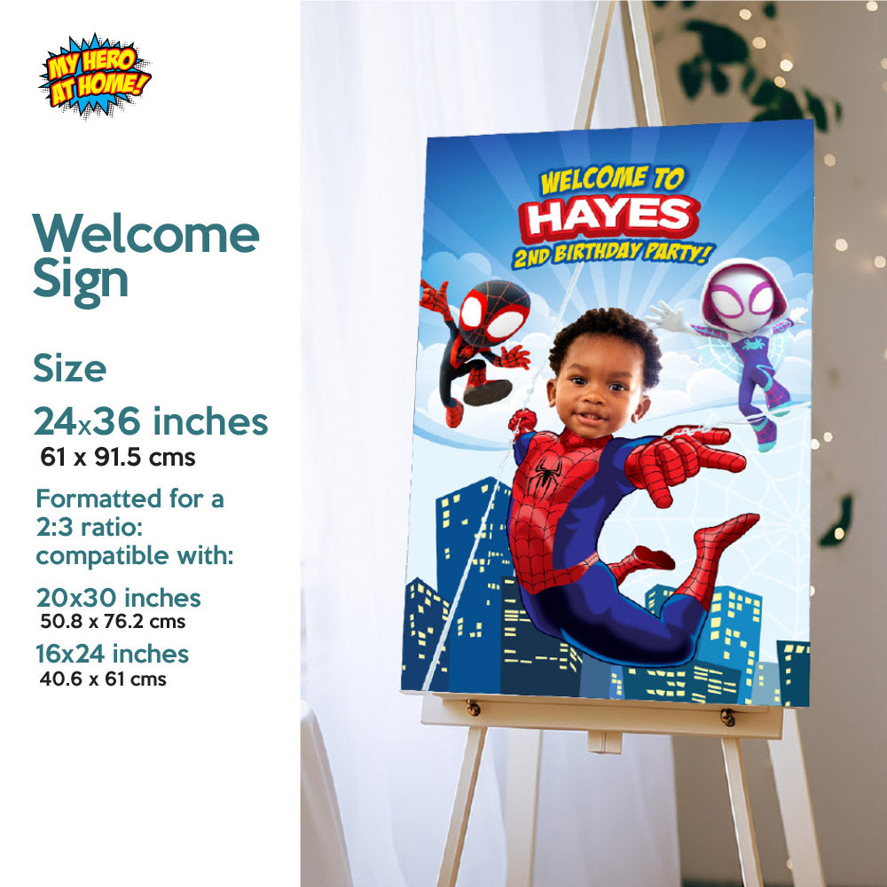 Personalized Spidey Birthday Party Decor Bundle with photo (cake, welcome and banner backdrop). 740B4