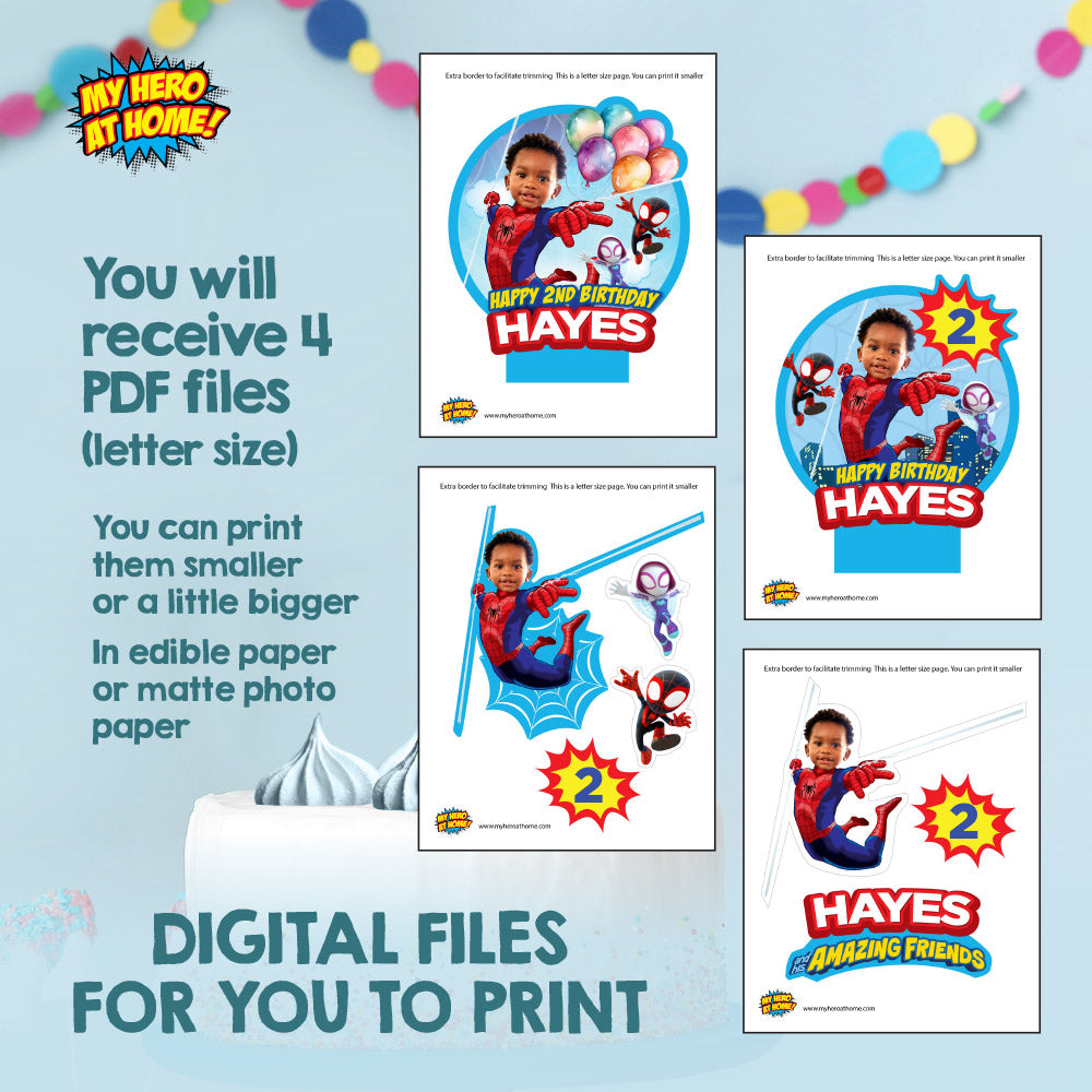 Personalized Spidey Birthday Party Decor Bundle with photo (cake, welcome and banner backdrop). 740B4
