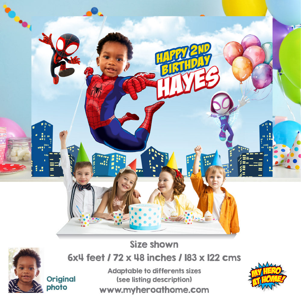 Personalized Spidey birthday banner with your child as the star, Spidey party backdrop. 740BB