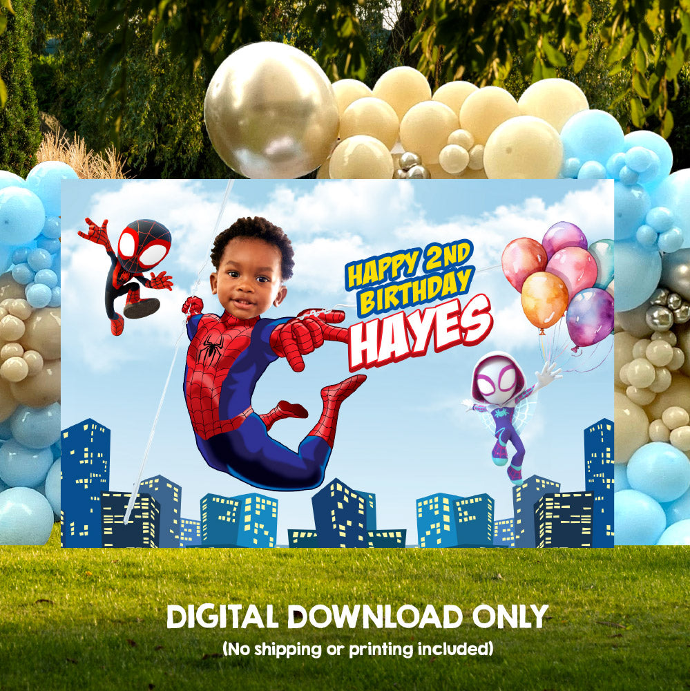 Personalized Spidey birthday banner with your child as the star, Spidey party backdrop. 740BB