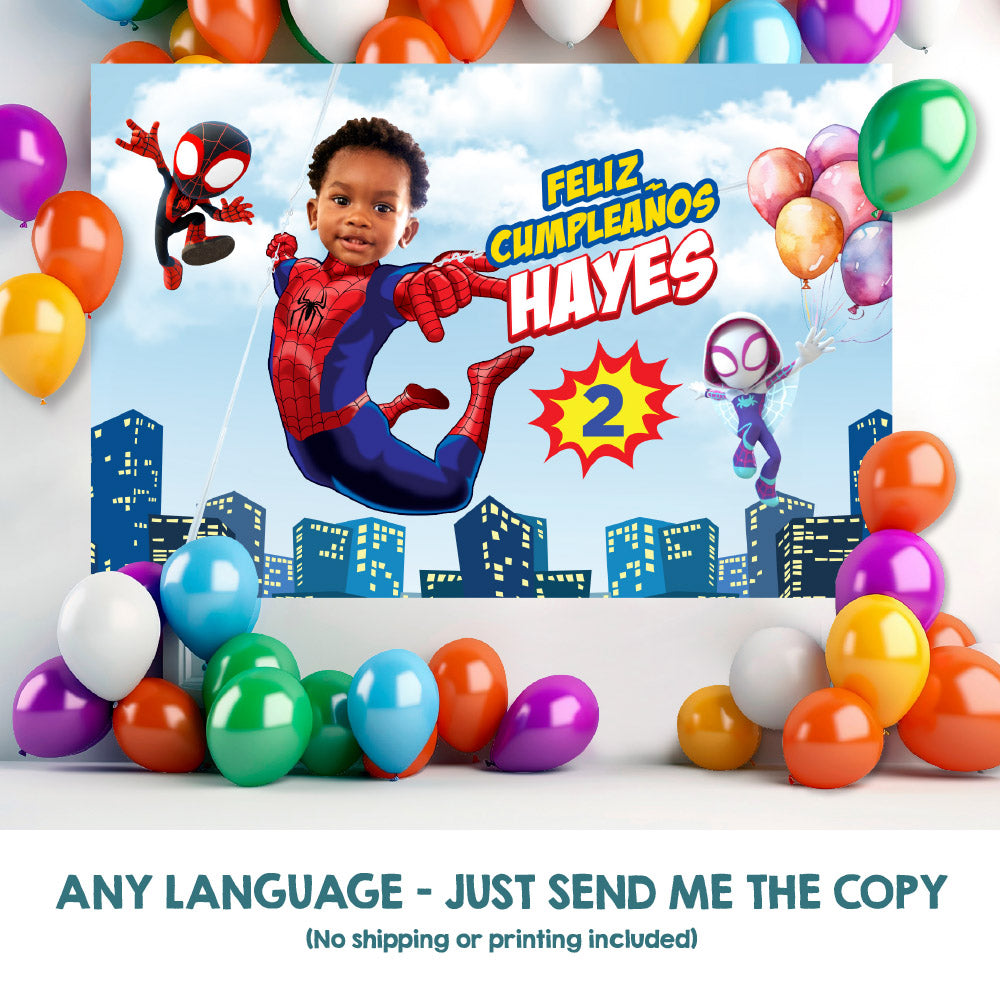 Personalized Spidey birthday banner with your child as the star, Spidey party backdrop. 740BB