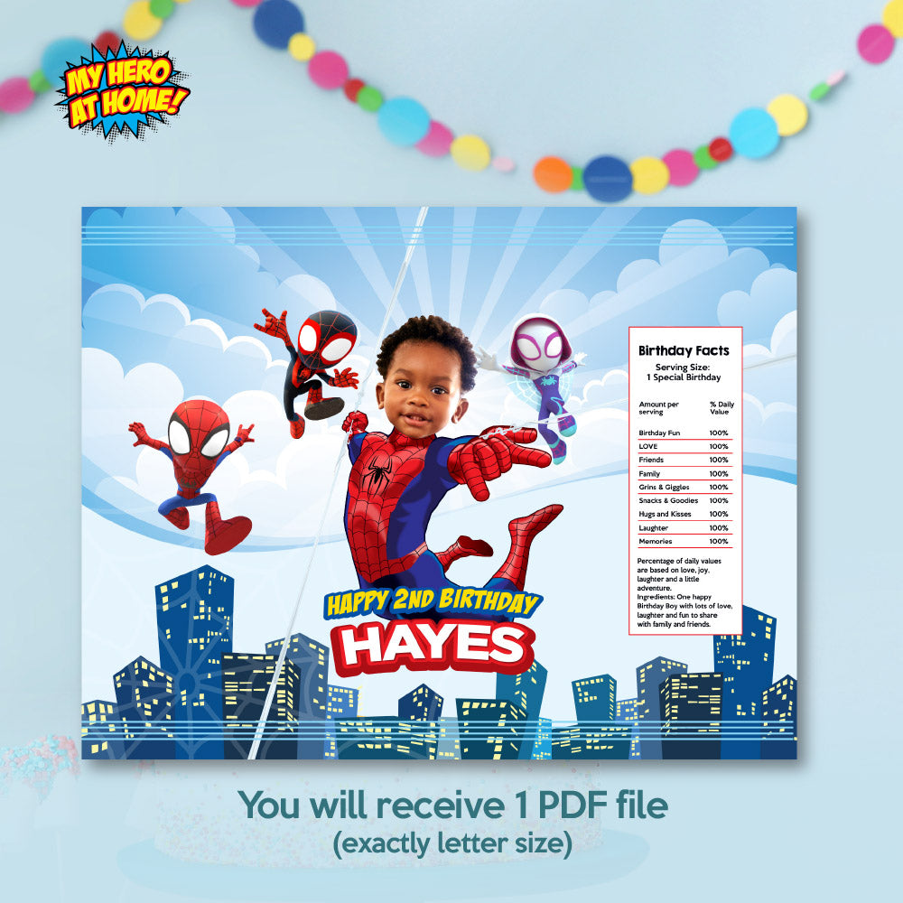 Custom Spidey Chip Bags labels with photo, Spidey party decor, Spiderman potato chips wrappers. 740CB