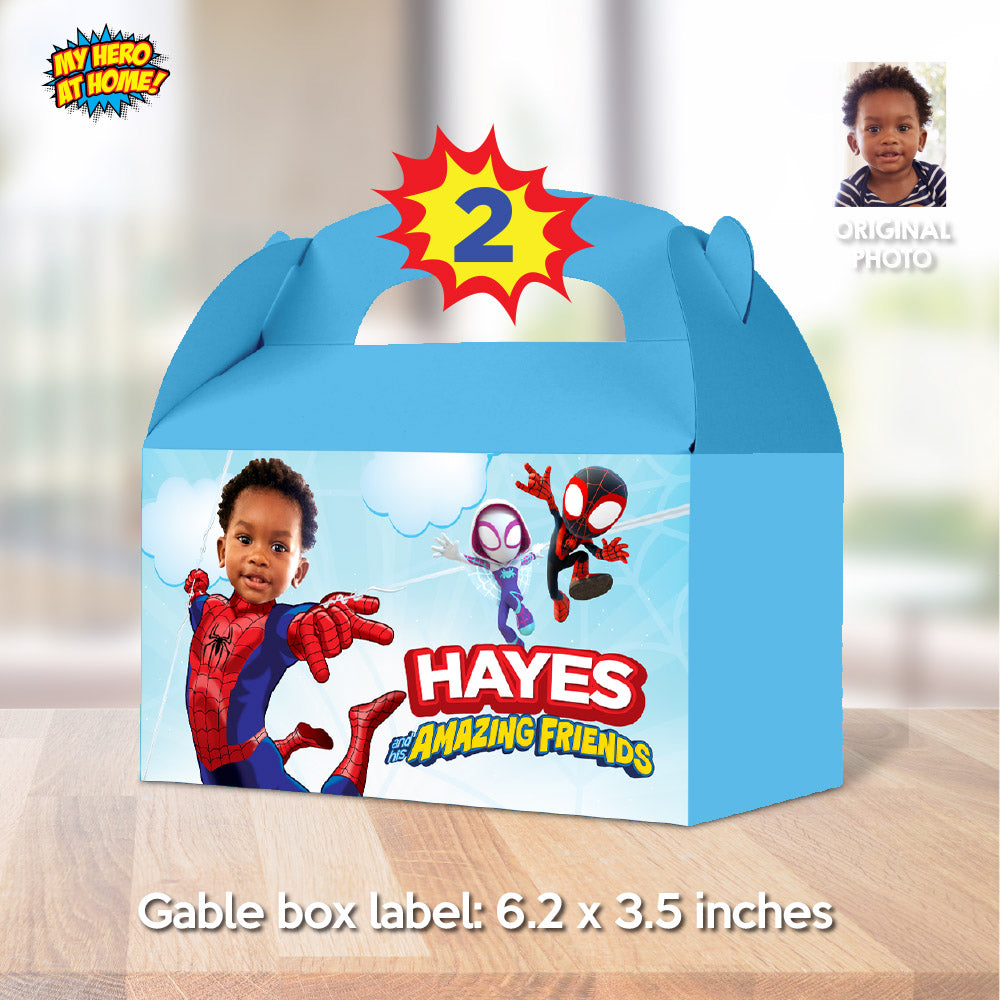 Personalized Spidey Candy Box label with photo, Spiderman Gable Box party favors. 740GB