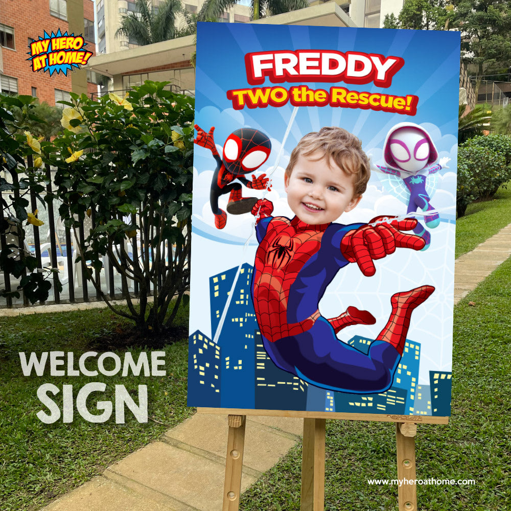 Custom Spiderman Two the rescue Poster with photo, Personalized Spidey print gift. 740PG2