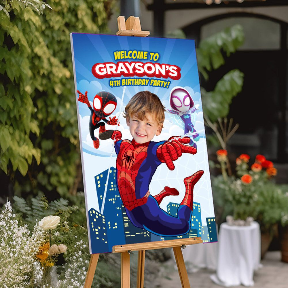 Custom Spidey Birthday Welcome Sign with photo, Personalized Spiderman Party Decor. 740WS