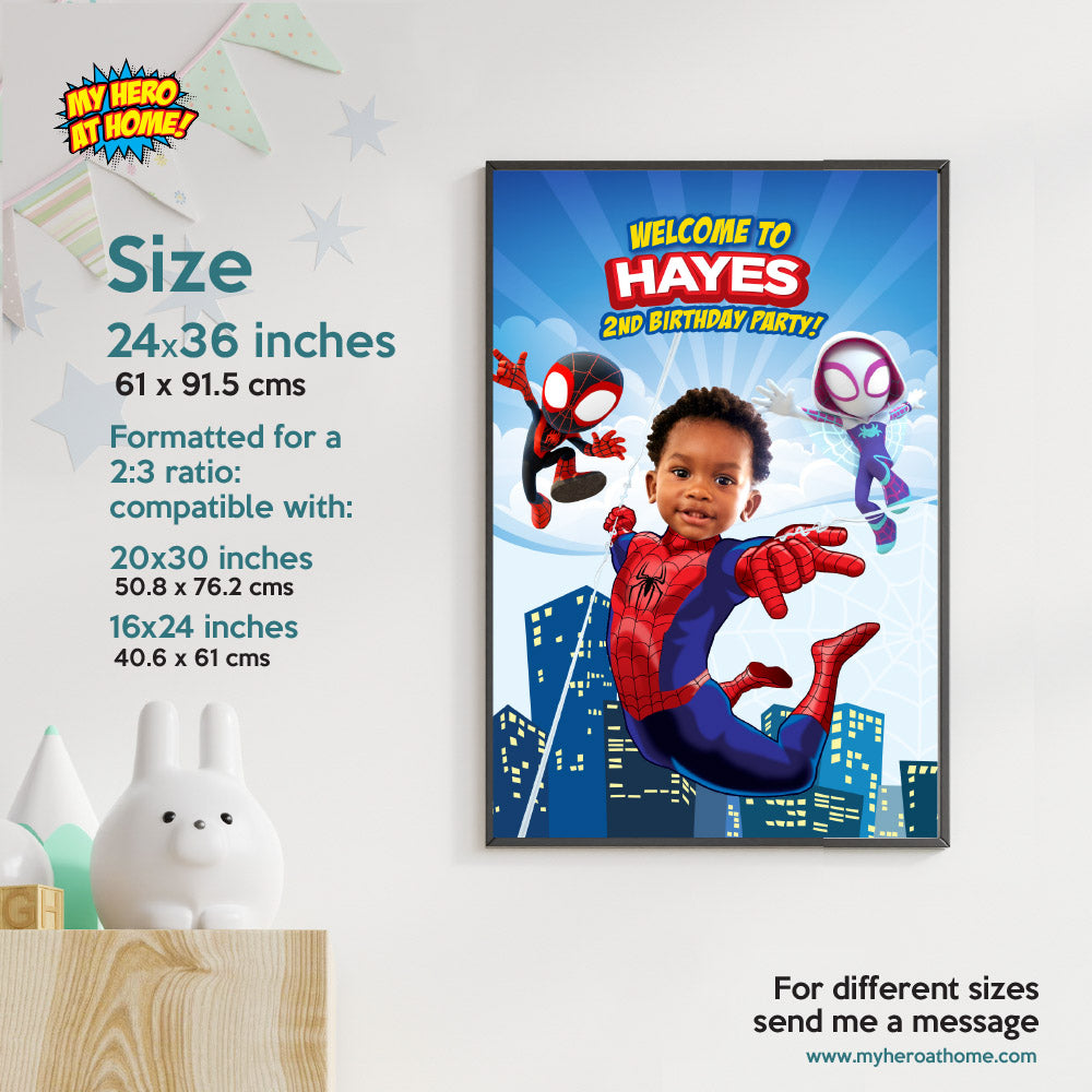Custom Spidey Birthday Welcome Sign with photo, Personalized Spiderman Party Decor. 740WS