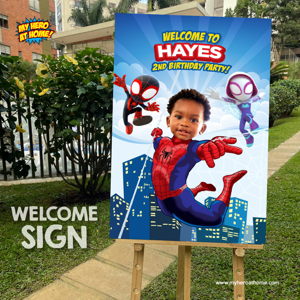 Custom Spidey Birthday Welcome Sign with photo, Personalized Spiderman Party Decor. 740WS