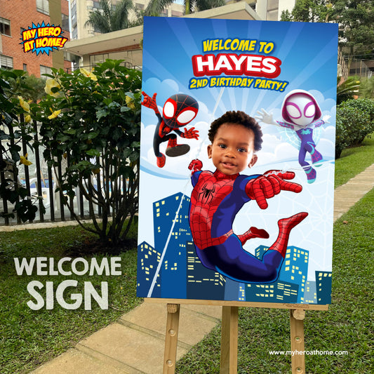 Custom Spidey and Amazing Friends Birthday Welcome Sign featuring Kid as the Star. 2049