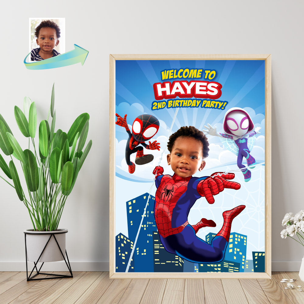 Custom Spidey Birthday Welcome Sign with photo, Personalized Spiderman Party Decor. 740WS