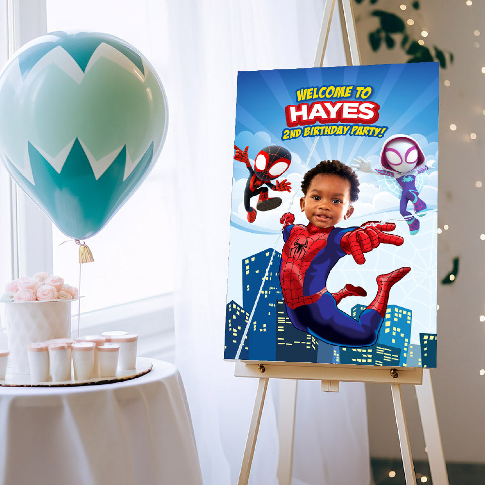Custom Spidey Birthday Welcome Sign with photo, Personalized Spiderman Party Decor. 740WS