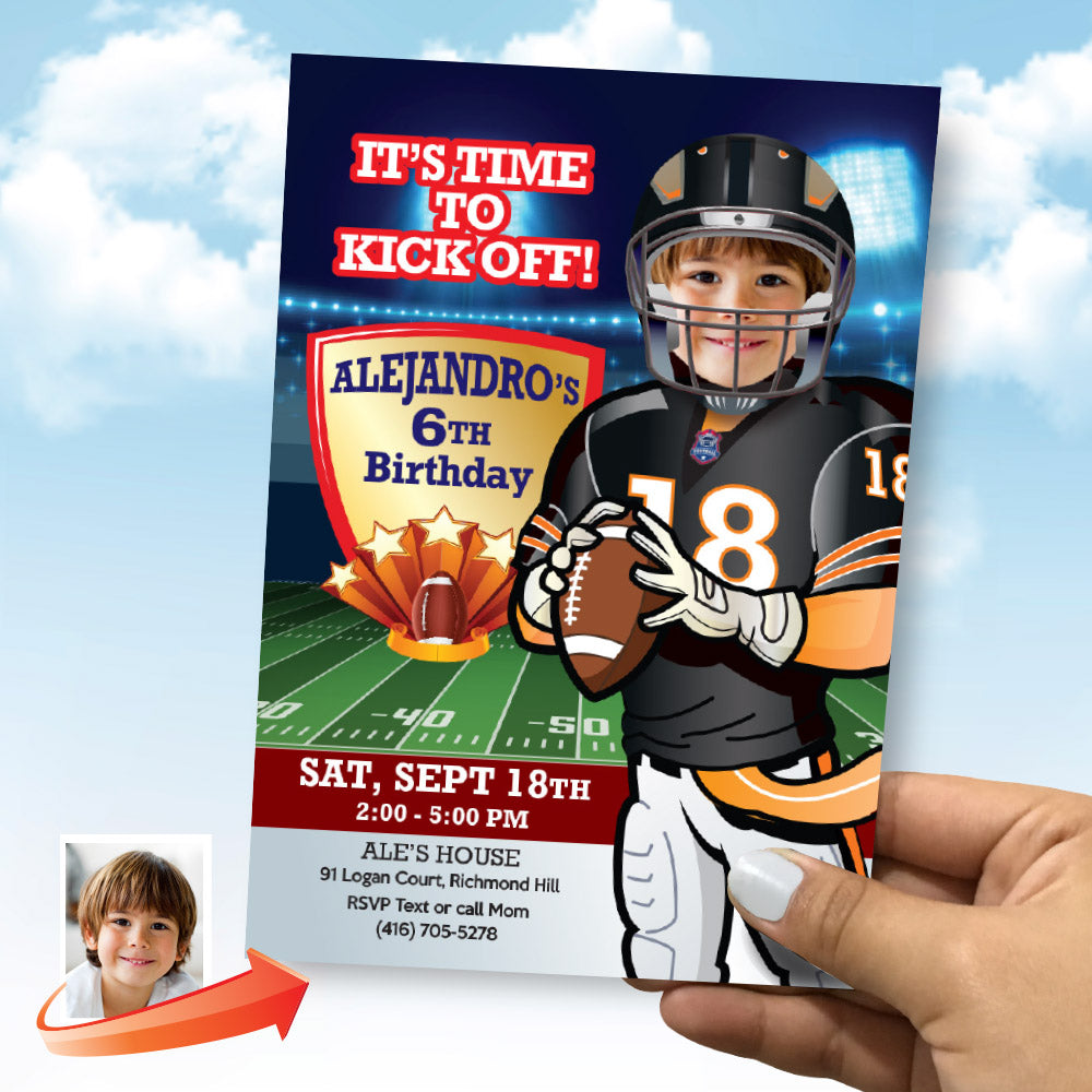 Personalized Football Bears Party Invitation with Birthday Kid as Favorite Player. 746IN