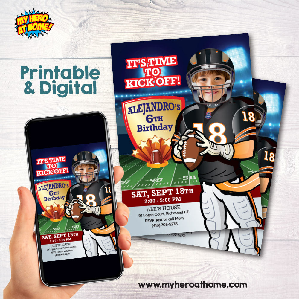 Personalized Football Bears Party Invitation with Birthday Kid as Favorite Player. 746IN