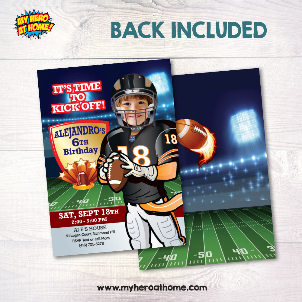 Personalized Football Bears Party Invitation with Birthday Kid as Favorite Player. 746IN