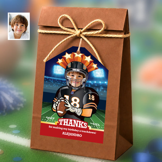 Personalized Chicago Football Thank You And Favors Tags Featuring Child as Bears Player. 746TY