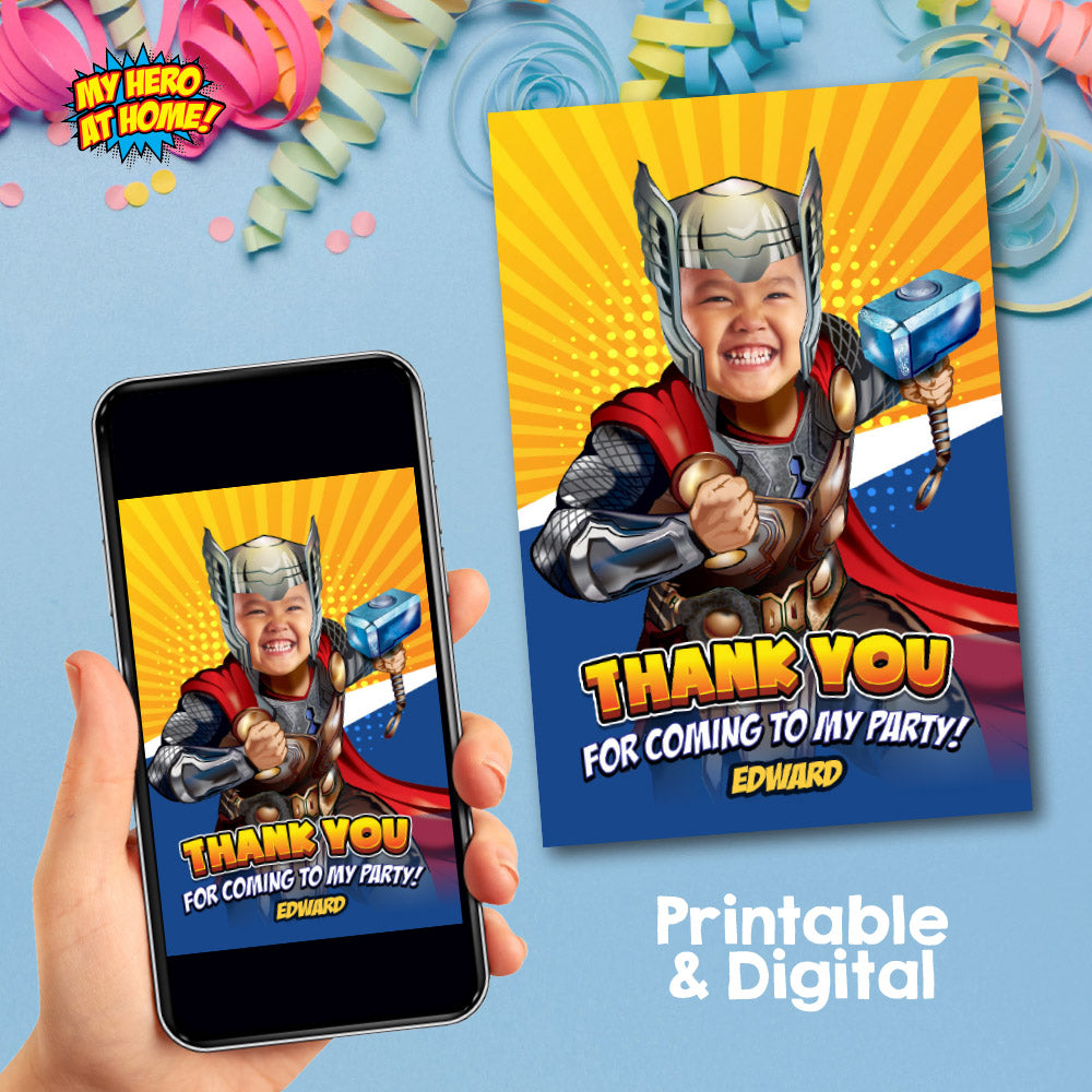 Thor swap face thank you card with kid as the Mighty Thor – myheroathome