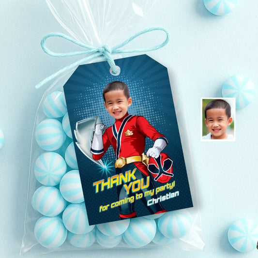 Custom Red Power Rangers Thank You and Favor Tags with photo. 837TY