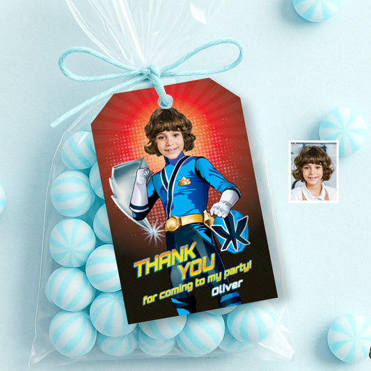 Blue Power Ranger Birthday Favor Tags and Thank You with photo. 839TY