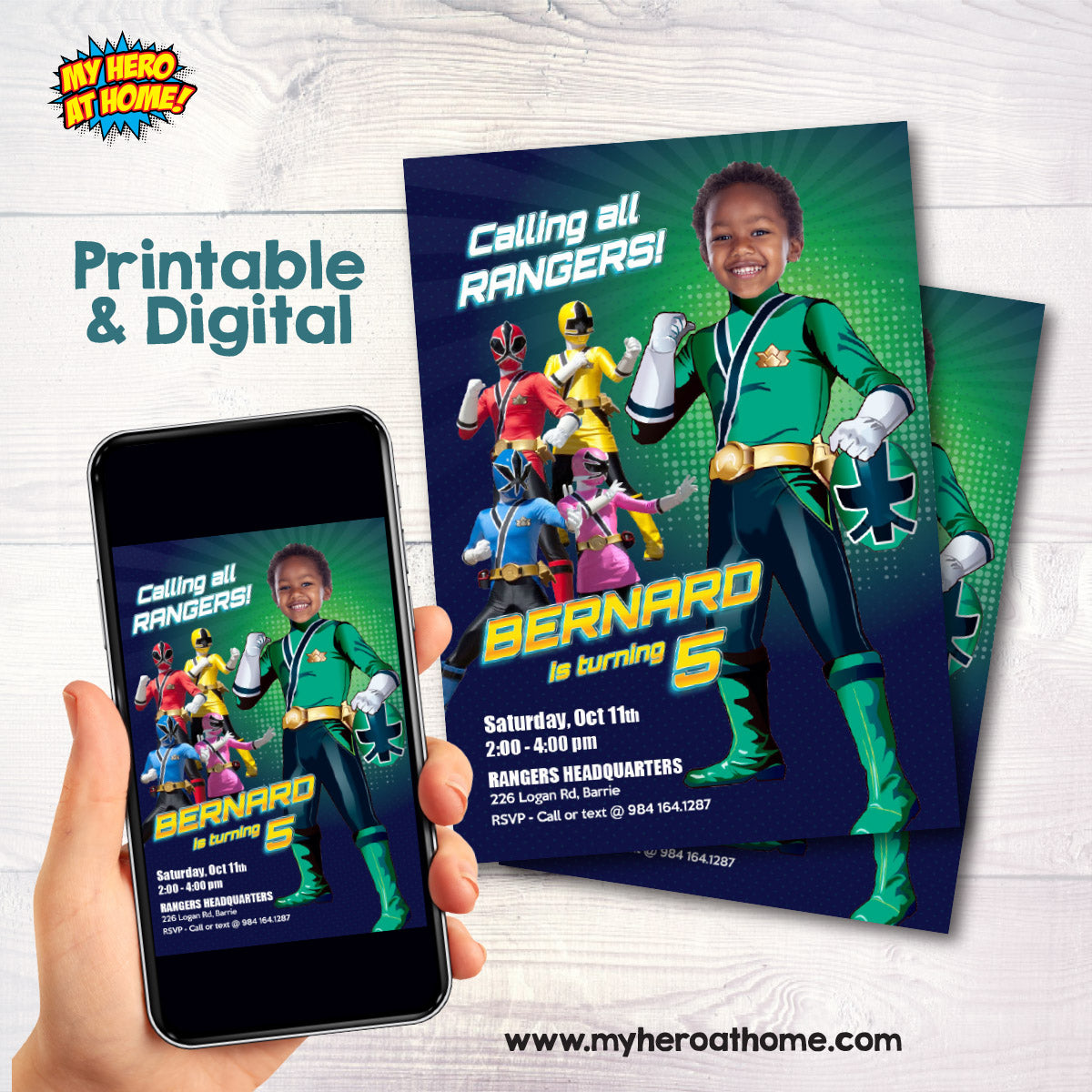 Power Ranger Green Party template with birthday kid as his favorite Ranger. 840IN
