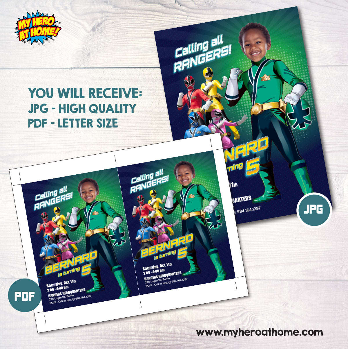 Power Ranger Green Party template with birthday kid as his favorite Ranger. 840IN