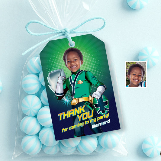 Custom Green Power Ranger Birthday Thank You and Favor Tags with photo. 840TY