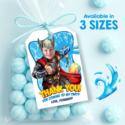Personalized Thor Splash Pool party Favor tags and Thank you with photo. 857BTY