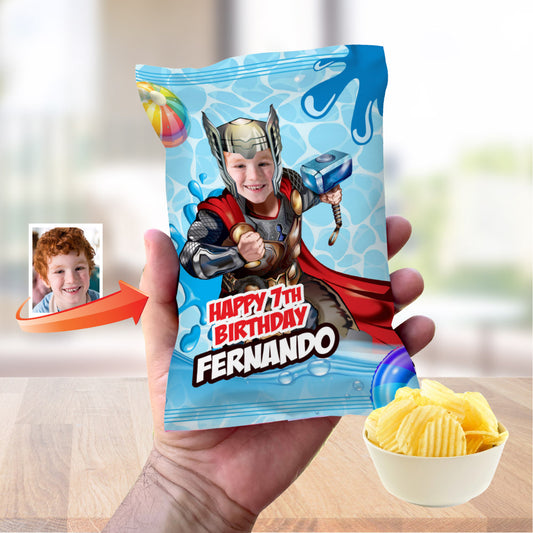 Thor Pool Party Chip Bags with photo, Splash Party Snacks wrappers. 857CB