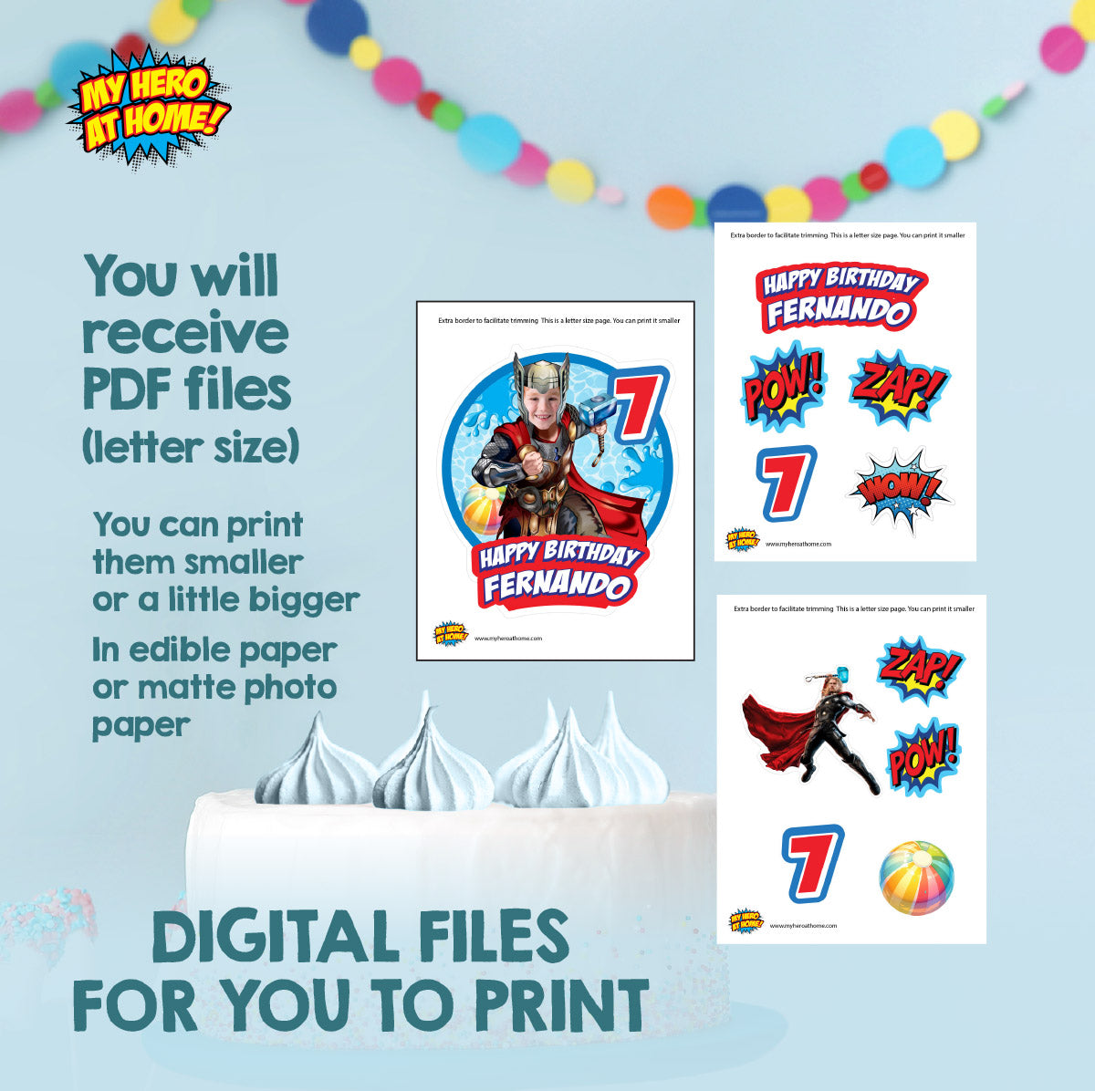 Thor Pool Party Cake Topper With Photo, Avengers Splash birthday cake. 857CT1