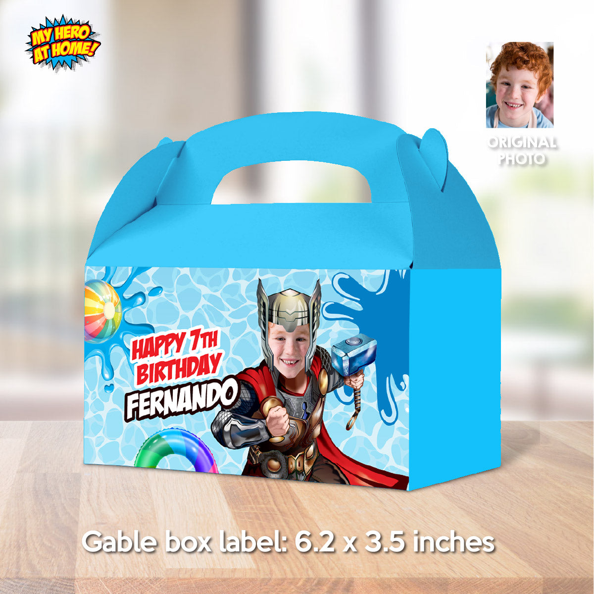 Custom Thor Pool Party Gable Box with photo, Thor Splash Candy Gifts Boxes. 857GB