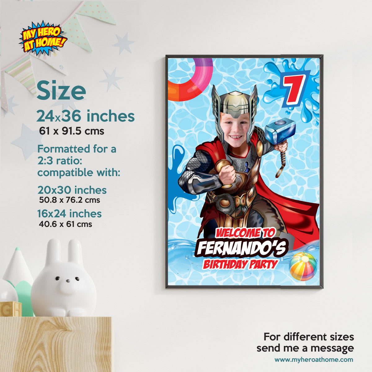 Custom Thor Pool Party Welcome Sign With Photo, Thor Splash party Entrance. 857WS