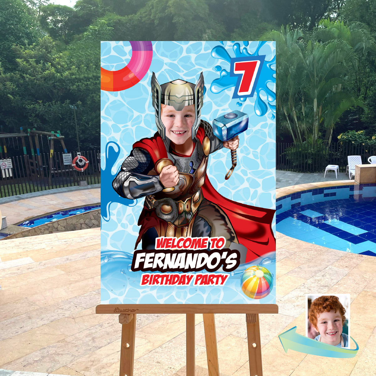 Custom Thor Pool Party Welcome Sign With Photo, Thor Splash party Entrance. 857WS