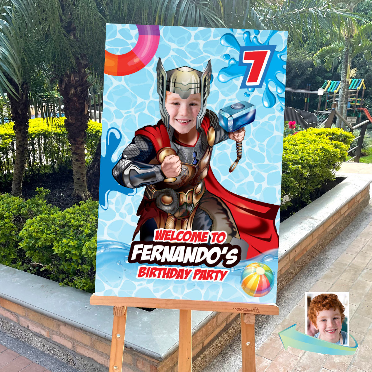 Custom Thor Pool Party Welcome Sign With Photo, Thor Splash party Entrance. 857WS