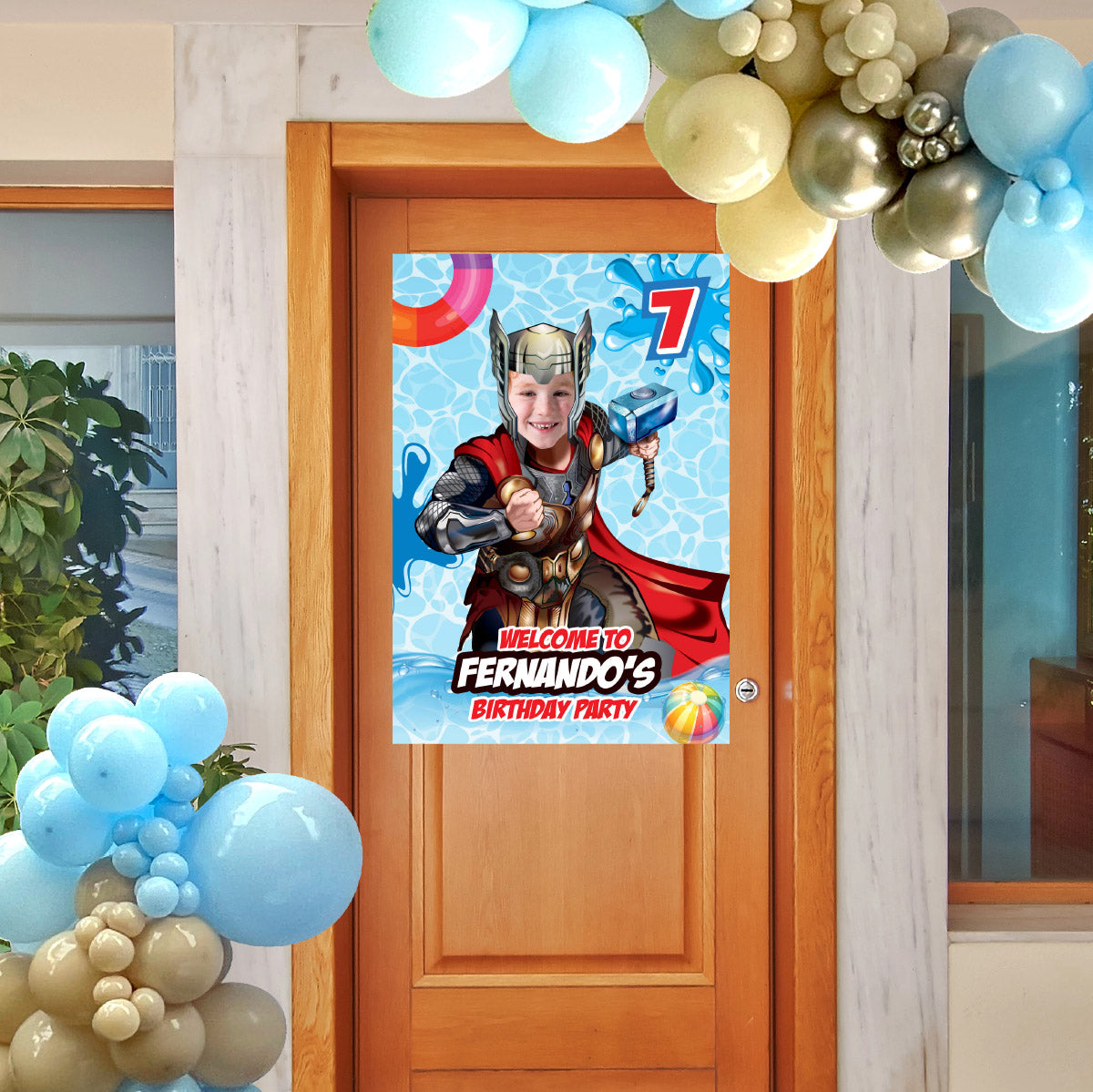 Custom Thor Pool Party Welcome Sign With Photo, Thor Splash party Entrance. 857WS