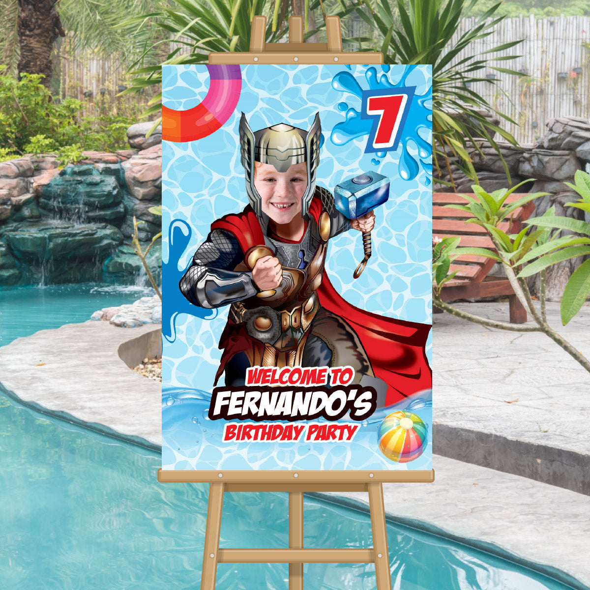 Custom Thor Pool Party Welcome Sign With Photo, Thor Splash party Entrance. 857WS