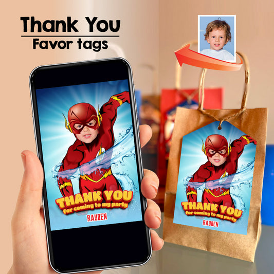 Flash pool party thank you for coming to my party, Flash Splash party favor tags with photo. 864TY