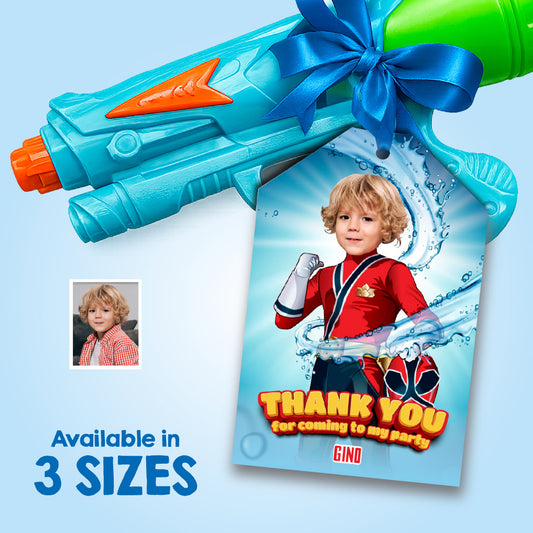 Power Ranger Red Thank You and Favors Tags with birthday kid as the star. 872TY