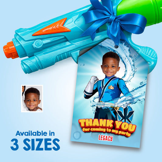 Custom Power Ranger Blue Thank You and Favors Tags with birthday kid as the star. 873TY