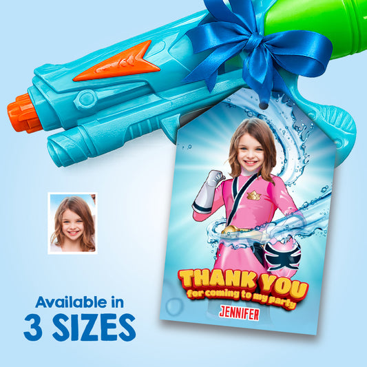 Power Ranger Pink Thank You and Favors Tags with birthday girl as the star. 874TY
