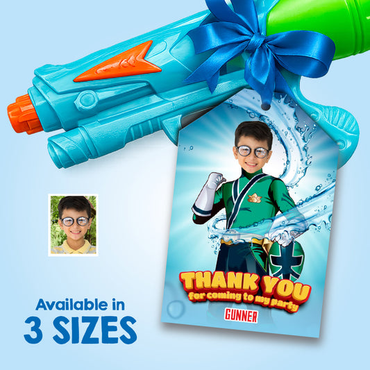 Personalized Power Ranger Green Thank You and Favors Tags with birthday kid as the star. 875TY