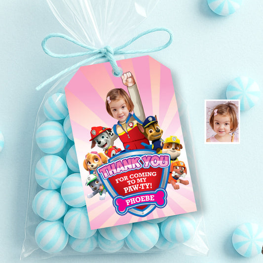 Girly Paw Patrol Pawty Thank you and Favor Tags with girl as Ryder. 893TY